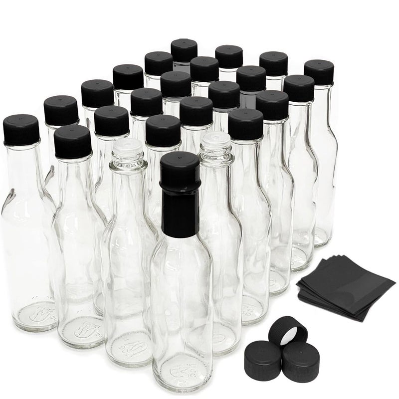 nicebottles Hot Sauce Bottles with Black Caps & Shrink Bands, 5 Oz - 24 Pack - Image 1